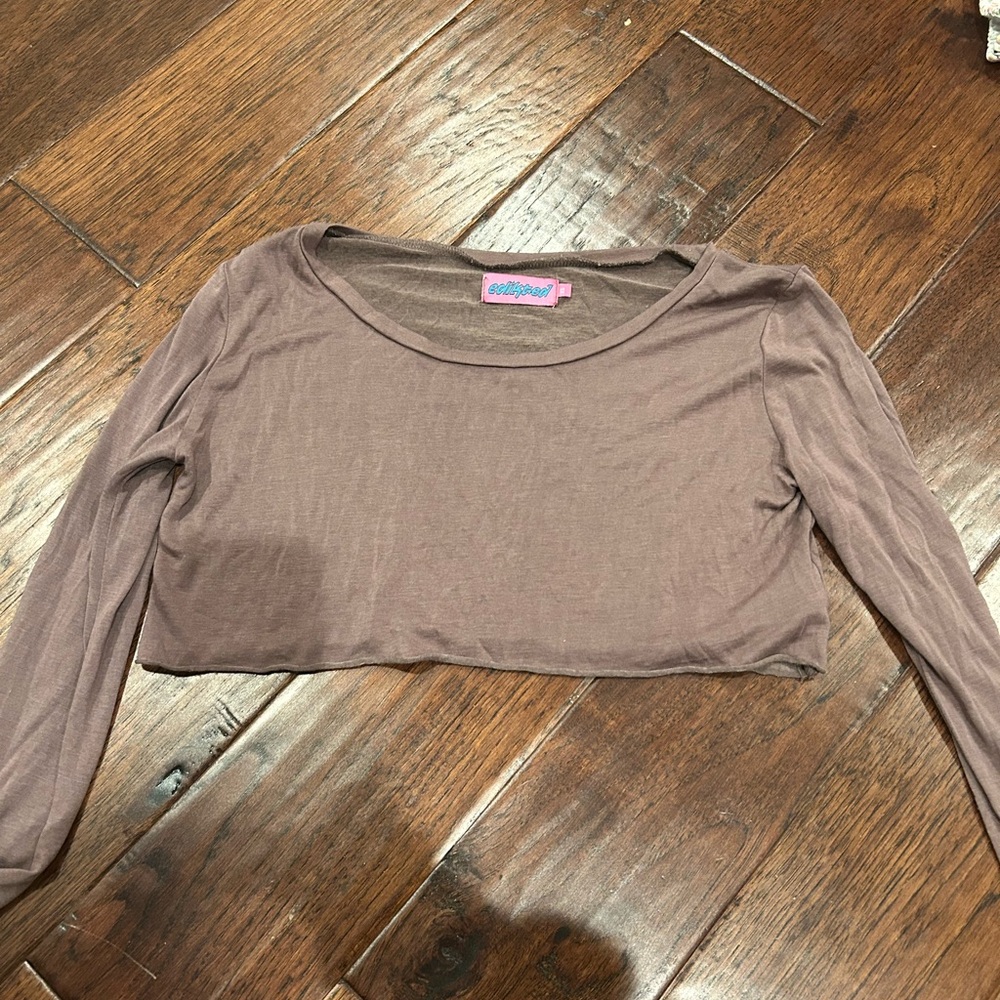 Edikted Mocha Long Sleeve Crop Top